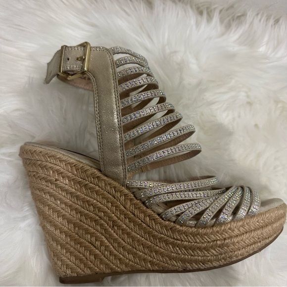 Steve Madden Garden Espadrille Platform Wedge Strappy Rhinestone Sandals Sz 8.5 - Picture 10 of 16